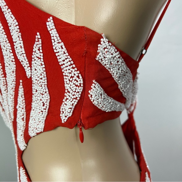 HAUTE HIPPIE CUTOUT BEADED SILK MIDI DRESS - Picture 9 of 13